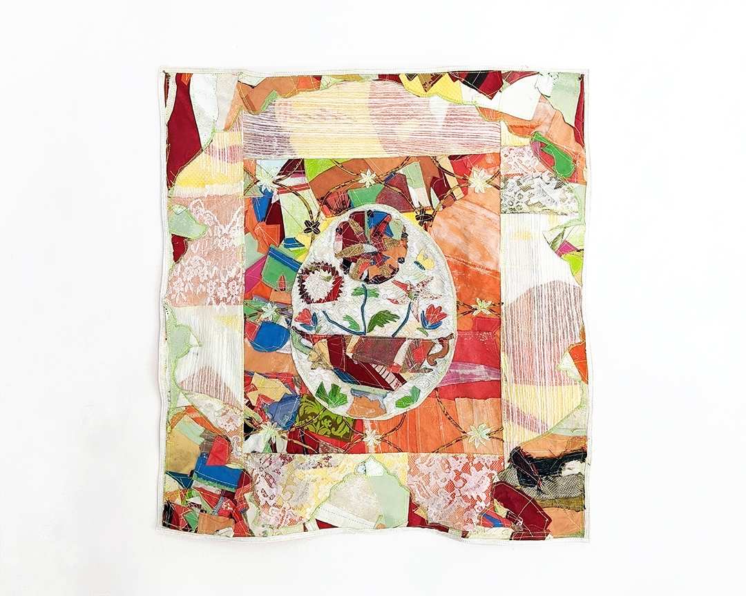 Andre Barion, Vaso com Flores, 2021, lona, brim e algodão tingidos, 80 x 72 cm - Andre Barion 