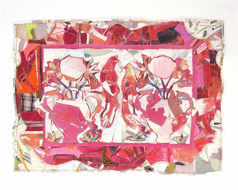 Andre Barion, Casal de Pássaros, 2022, lona, brim e algodão tingidos, 81 x 109 cm - Andre Barion 