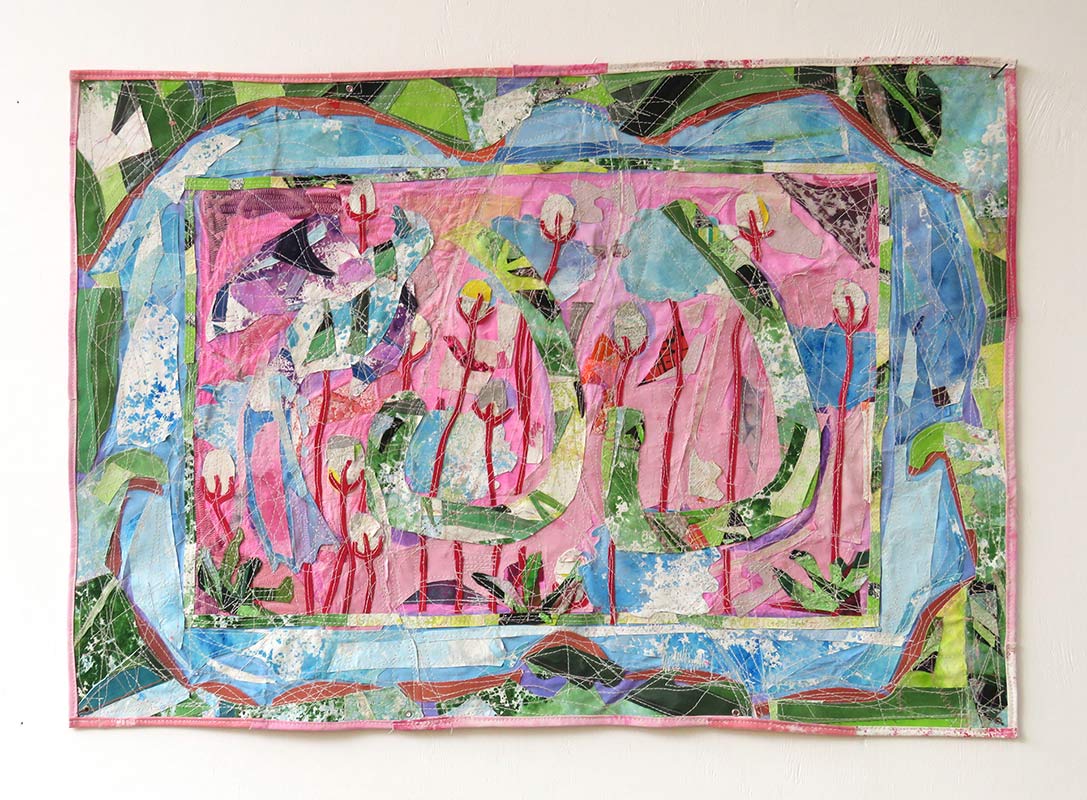 Andre Barion - JJ com Pássaro, 2022, lona, brim e algodão tingidos, 65 x 95 cm, Andre Barion 