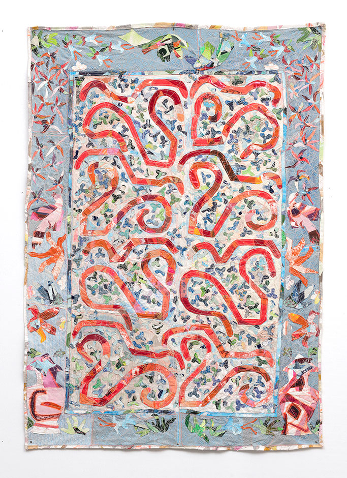 Andre Barion, Padrão Vermelho, 2022, lona, brim e algodão tingidos, 155 x 110 cm - Andre Barion 